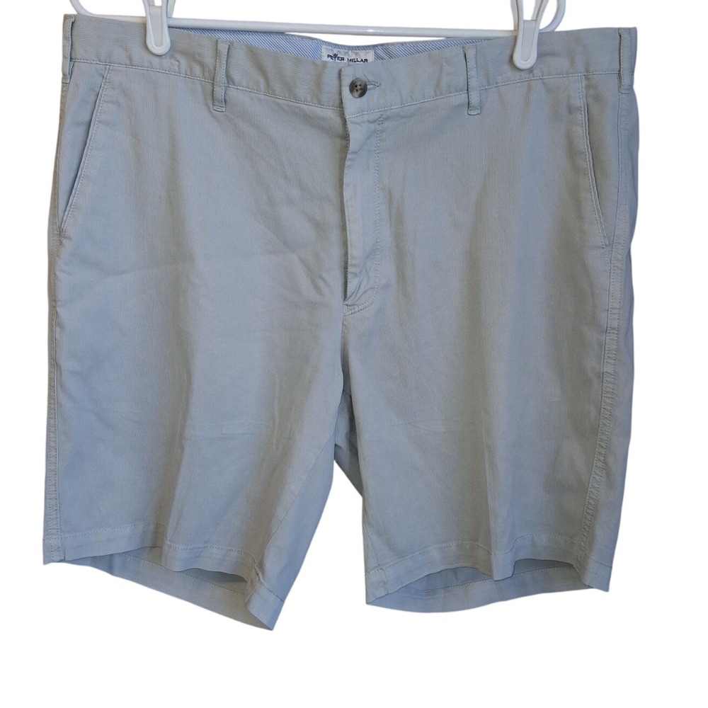 Peter Millar Crown Bedford Cotton-Blend ShortMens 38 Light Gray Golf GUC